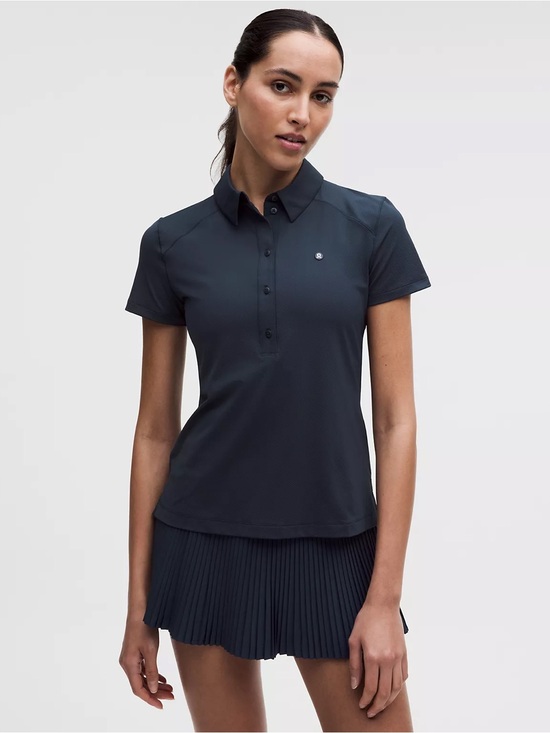 lululemon athletica Tops - Lululemon Quick-Dry Short-Sleeve Polo Shirt Straight Hem size 2 navy blue
